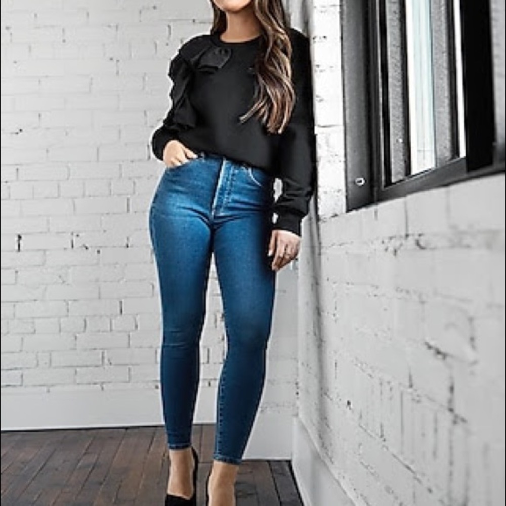 Express High Waisted Luxe Comfort Knit Faded Skinny Jeans